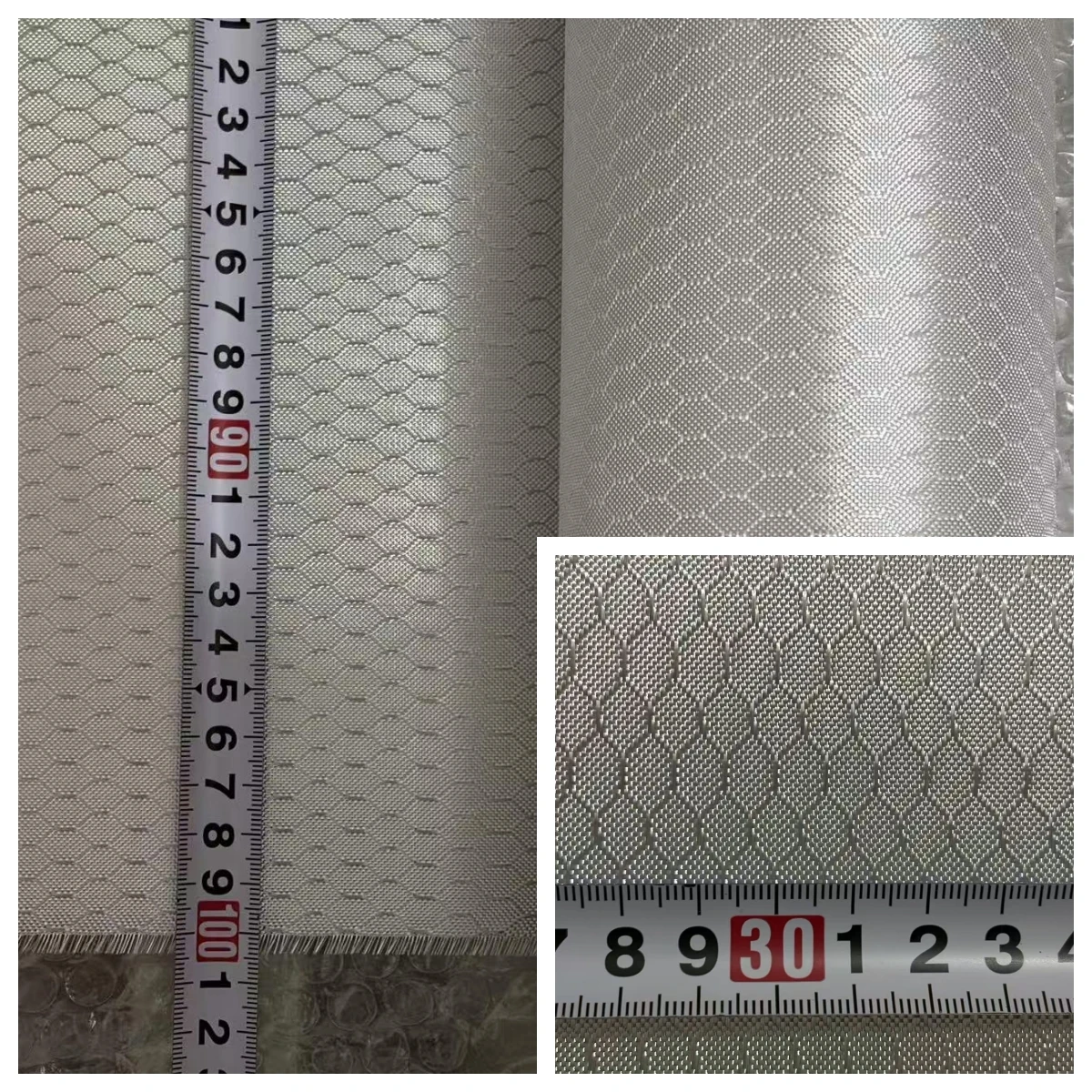 240 g/m² 2x2 Fußball-Wabenmuster-Gewebe, Glas-Kohlefaser-Mischgewebe, versilbert, 40 Zoll / 100 cm Breite, 30 cm/50 cm Länge – Detail 2