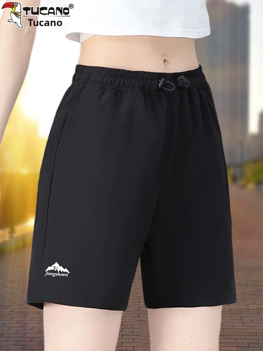 TUCANO Damen Qui Dry Sport Orts Dünne Fünfviertel-Länge, lockere Passform, Sommer-Freizeithose, gerades Bein, l-Taille