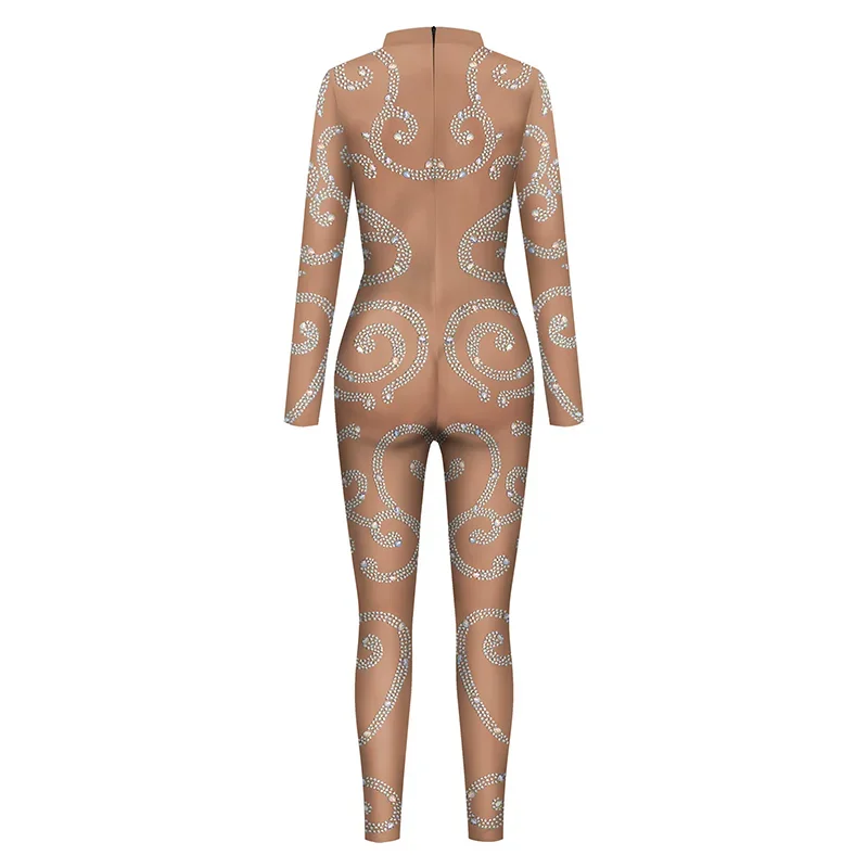 Zentai-mono ajustado con estampado 3D para mujer, traje Sexy de piel de color con patrón de diamantes, fiesta de Halloween de fantasía para disfraz, novedad