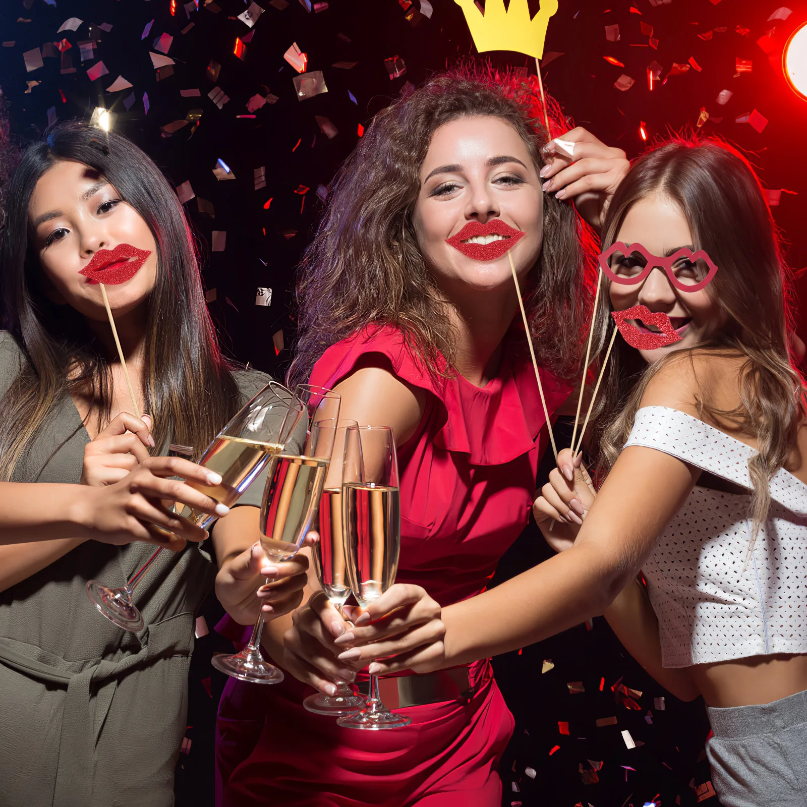 

20Pcs Lips Photo Booth Prop Creative Safe Paper Wood Material Selfie Props for Family Gathering Festival Use Lips Photo Props