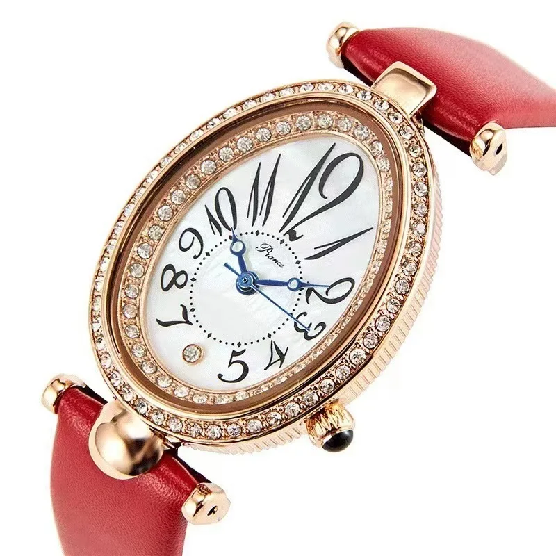 Fashion Top Luxury Brand Oval Dial Women Watch Elegant Rhinestone Bracelet Wristwatch Ladies Diamond‑Decorated Female Wrist Cloc