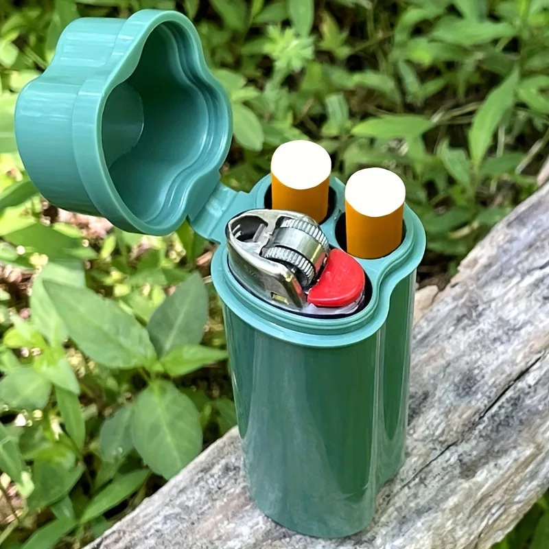 One-piece Flip-top Cigarette Case Kit with Two Holes Including Lighter for Easy Storage and Carrying Around Smoking Accessories