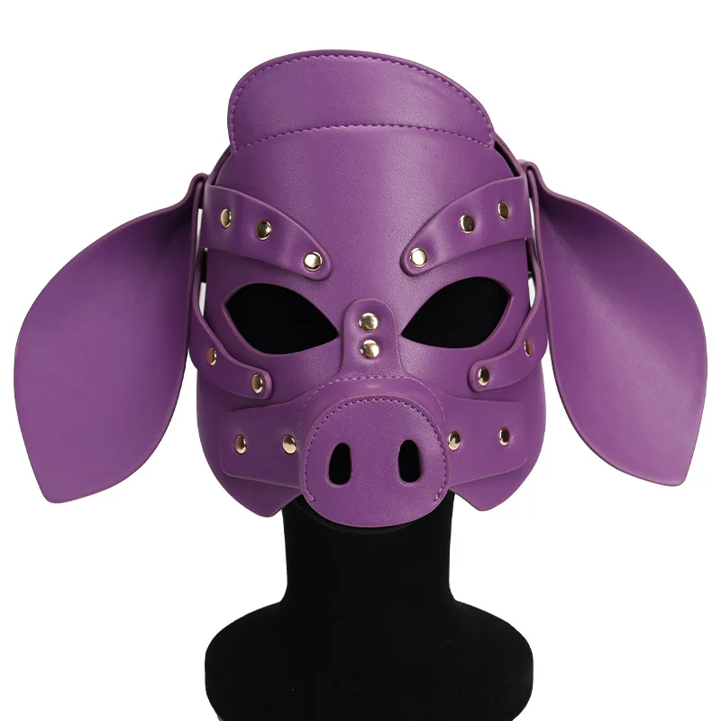 Adjustable Leather Fetish Puppy Hood Full Face Mask Exotic Accessories for Dropshipping of New Sexy Pig Cosplay Costumes