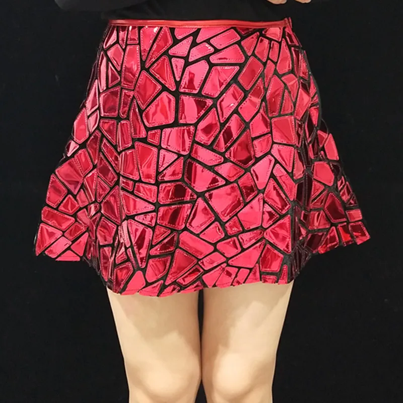 

Red Laser Sequins Mini Dress Women Dancer Team Nightclub Bar Party Sexy Stage Wear Birthday Performance Short Skirt Costume