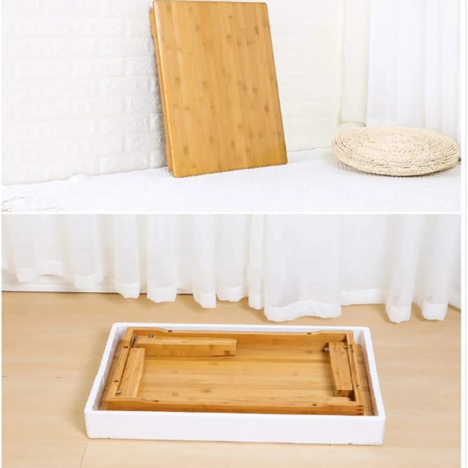 Mesa dobrável de bambu para computador, baixa, multifuncional, mesa de jantar, café