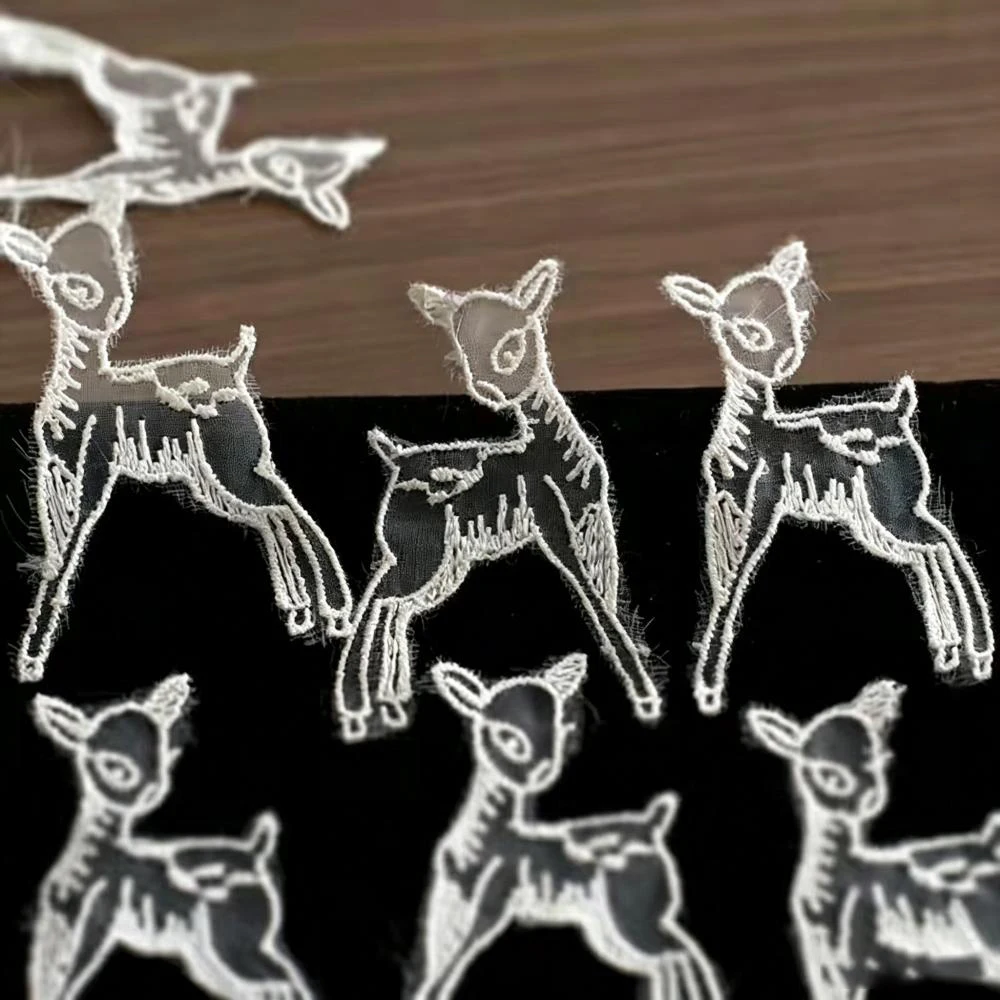 5 Stück weiße Spitzen-Aufnäher mit Hirschmotiv, niedliche Reh-Applikationen aus Spitze, DIY-Nähzubehör für Scrapbook-Dekoration, Weihnachtsdekoration – Detail 5