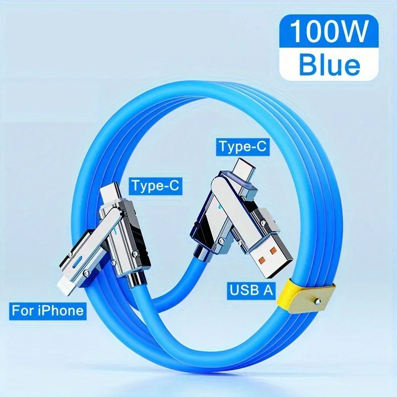 Orange Blue 4-in-1 Fast Charging Cable Universal USB Type-C Charger for Samsung Huawei Xiaomi Durable Silicone Material