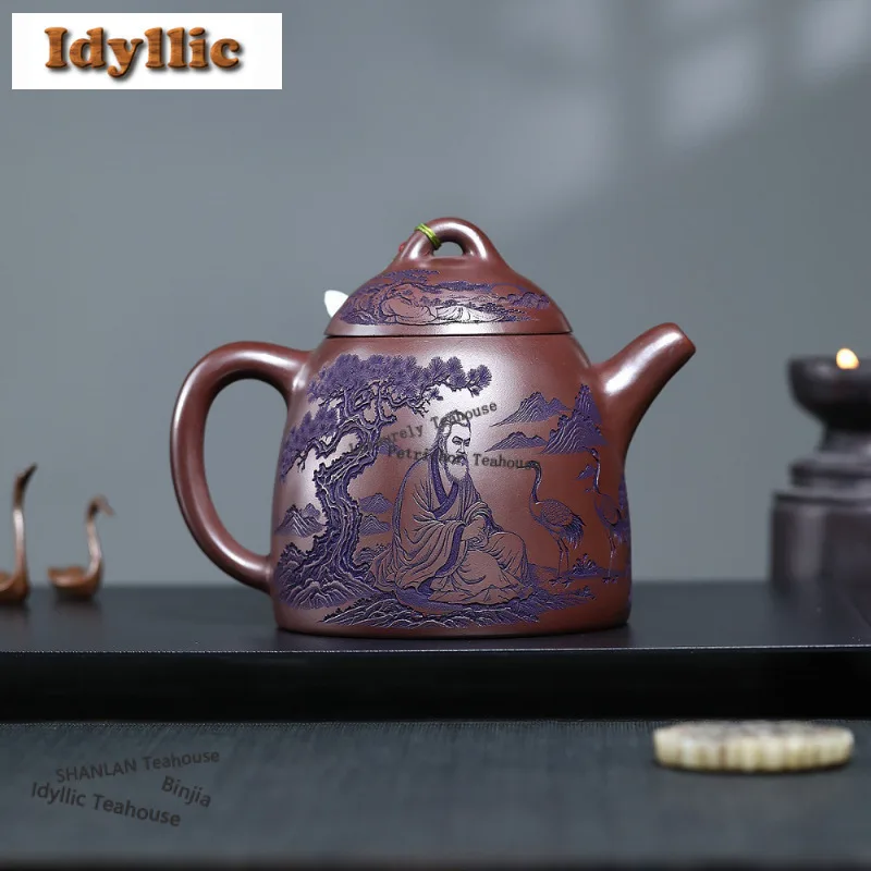 660ml Luxury Yixing Purple Clay Teapots Famous Master Handmade Pine Crane Pot Raw Ore Stone Red Mud Kettle Chinese Zisha Tea Set