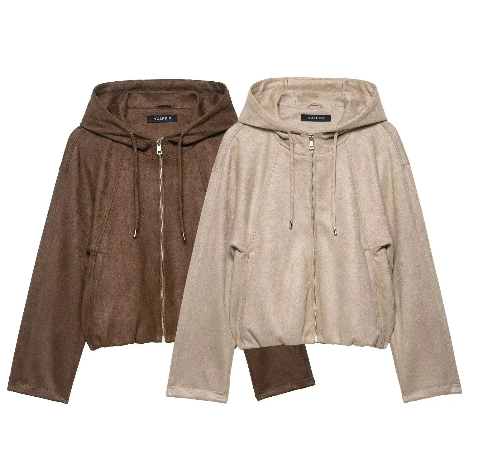 

Woman Fashion Hooded Suede Zipper Outwear Texture Pilot Jacket Casual With Long Sleeve Coat Autumn Winter