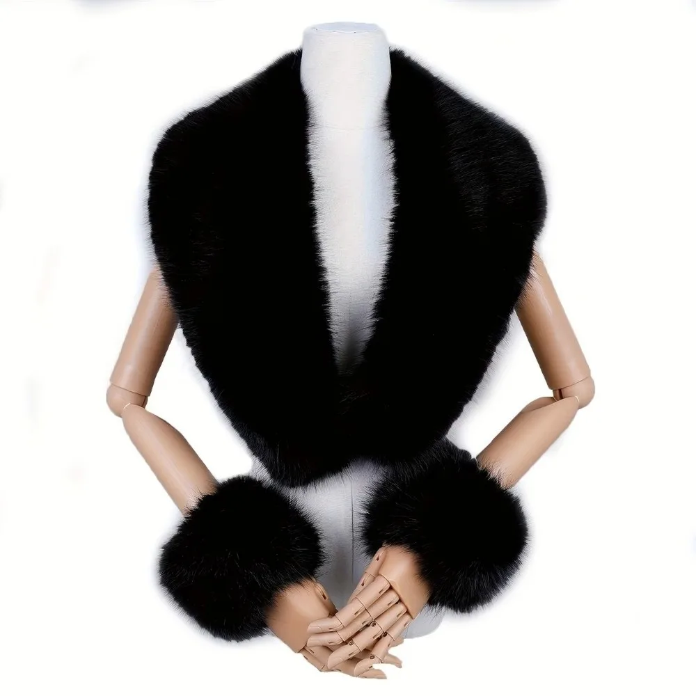 Versatile Warm Texture Faux Fur Scarf Shawl Soft Touch Lightweight Collar Cuffs Set Fluffy Comfortable Neck Warmer Evening Date