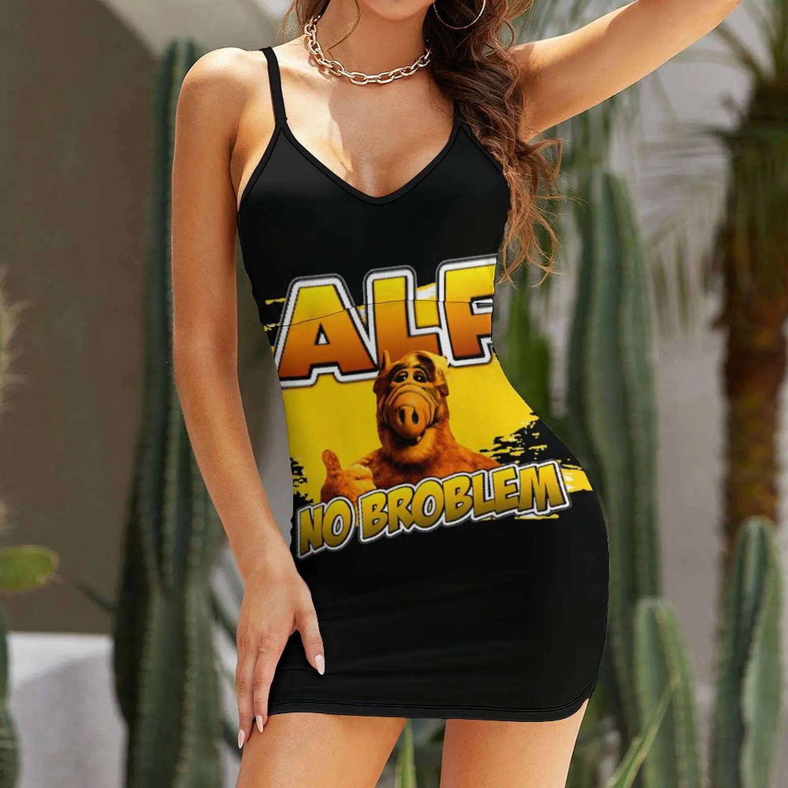 

Alf Squares Si Fi 7 Women's Sling Dress Funny Graphic Sexy Woman's Clothing Geeky Vacations Strappy Dress