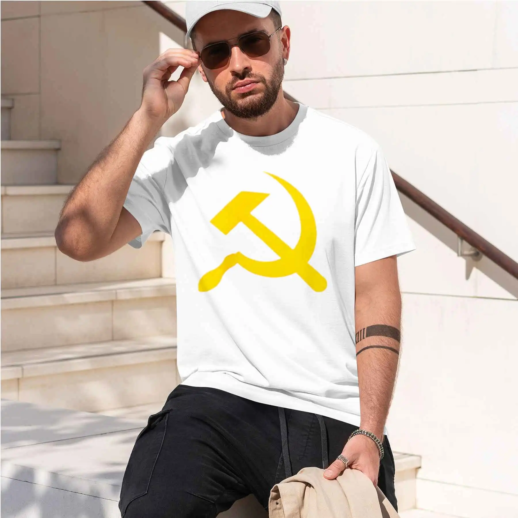 2026 new printed T-shirt printed with Men's Classic Hammer and Sickle Print Short Sleeve T-shirt Retro Casual Loose Fit Daily