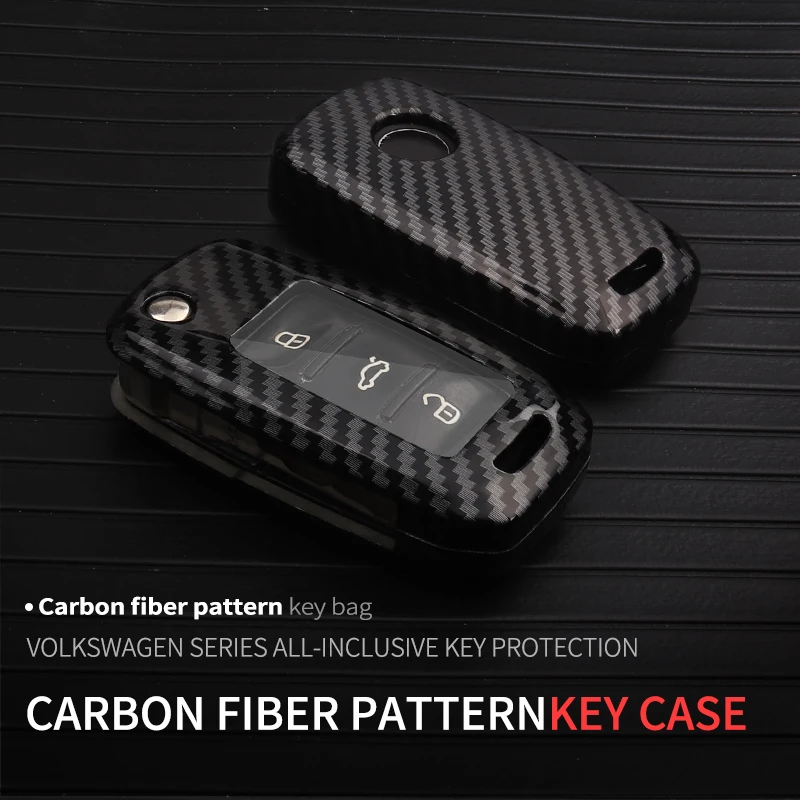 

ABS+TPU Carbon Fiber Car Remote Key Case Bag For VW Volkswagen Bora Jetta Sagitar Lavida Passat B5 B6 Polo Golf Tiguan For Skoda