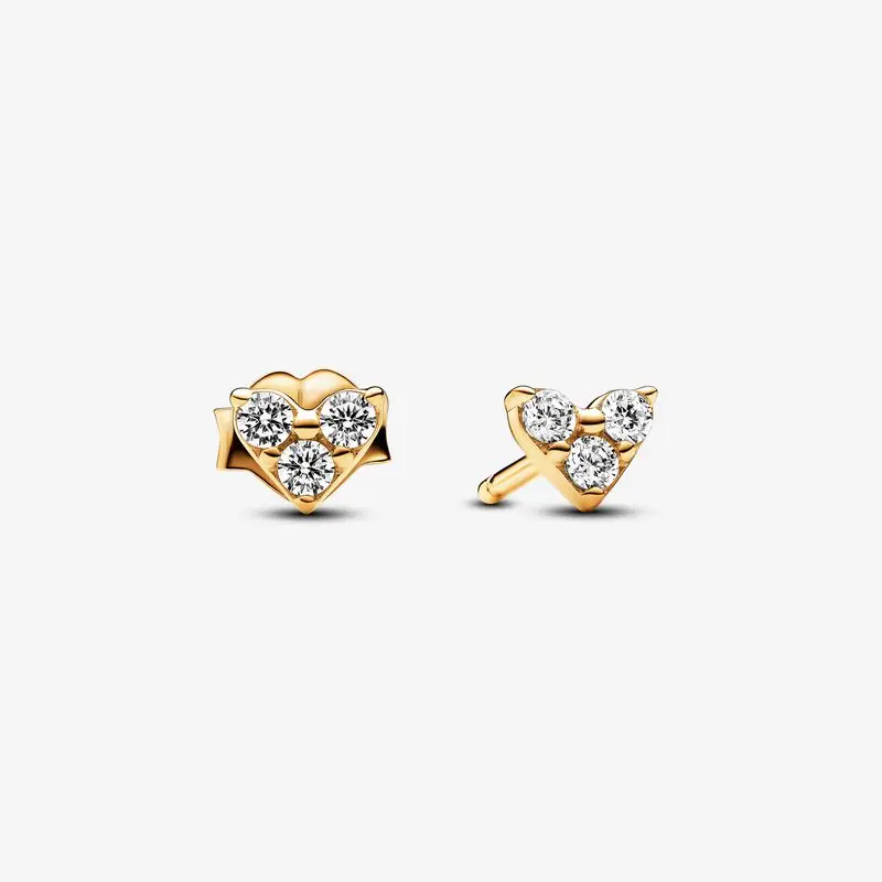 

100% 925 Sterling Silver Yellow color Triple Stone Heart Stud Earrings Original European Style Brand woman Jewelry