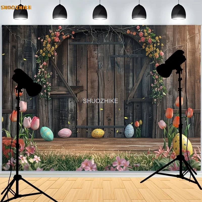Pastel Happy Easter Day การถ่ายภาพฉากหลัง Prop กับ Bunch ไข่ฟักทองกระต่ายเด็ก Portrait Party ภาพพื้นหลัง ES-03