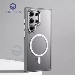 Magnetic Non-slip Bumper Armor Case For Samsung Galaxy S25 S24 S22 Ultra S23 Plus For Magsafe Wireless Charge Shockproof Cover