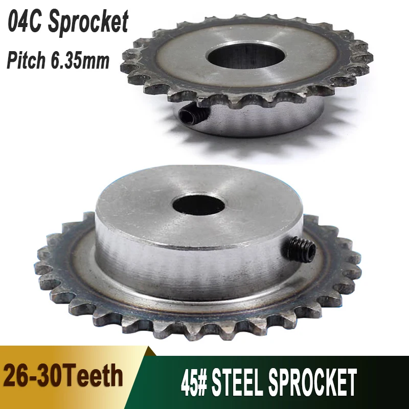 1Pcs 04C Sprocket 26-30T 25H 45# Steel Wheel 8/10/12/15mm Bore M5 Screw Hole Finished Hole Industrial Chain Gear for Transmissio