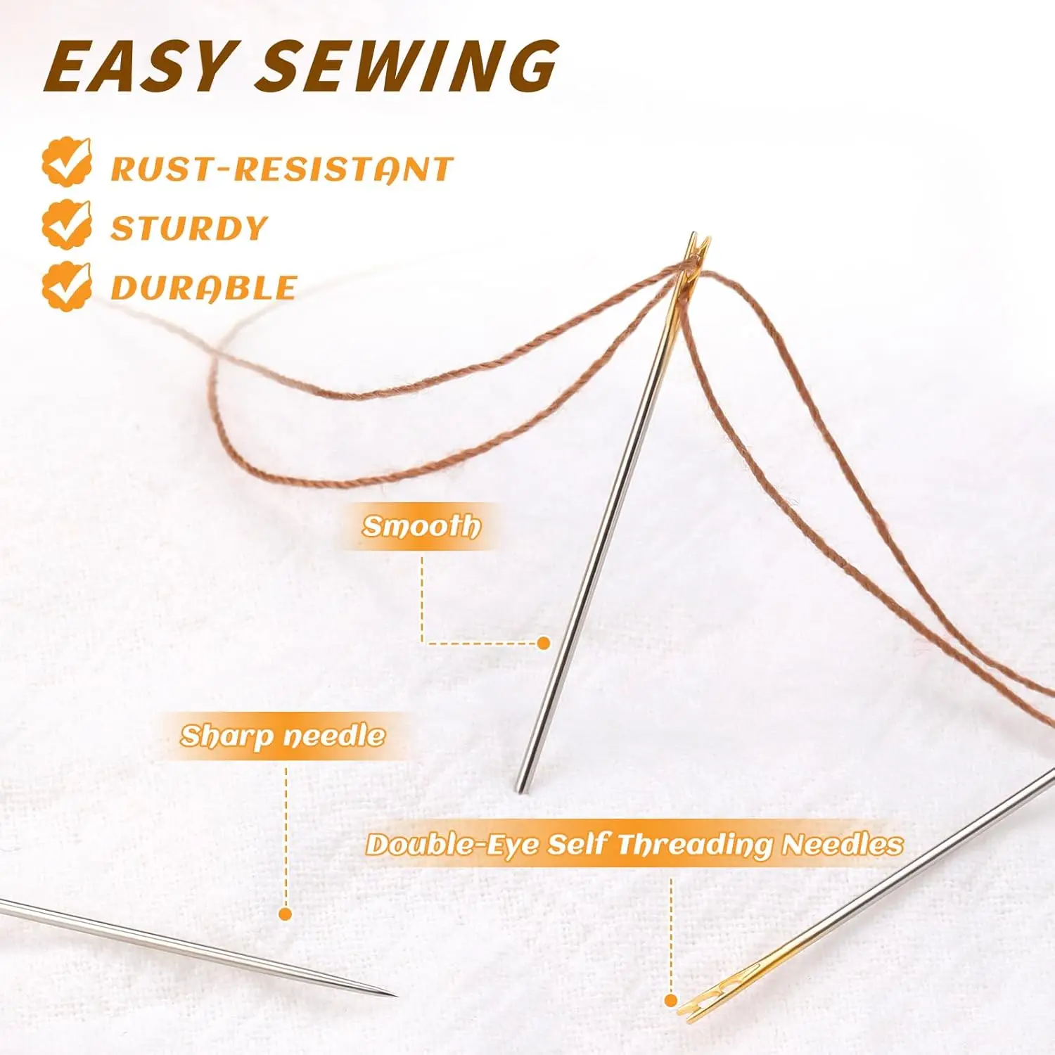 Agujas de roscado automático Agujas de acero inoxidable de fácil roscado para coser a mano con un tubo de metal para almacenar accesorios hechos a mano