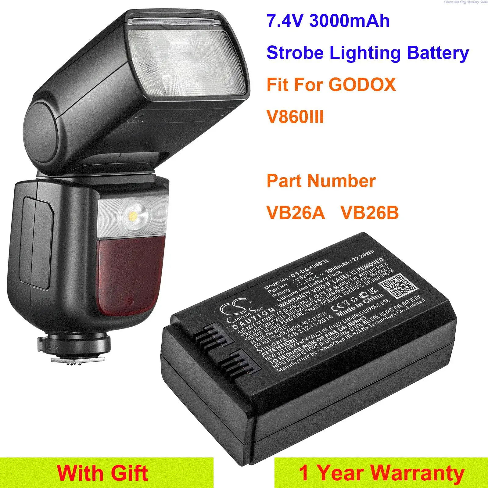 

Cameron Sino 7.4V 3000mAh Strobe Lighting Battery VB26A VB26B for GODOX V860III, V860 3, V860 III