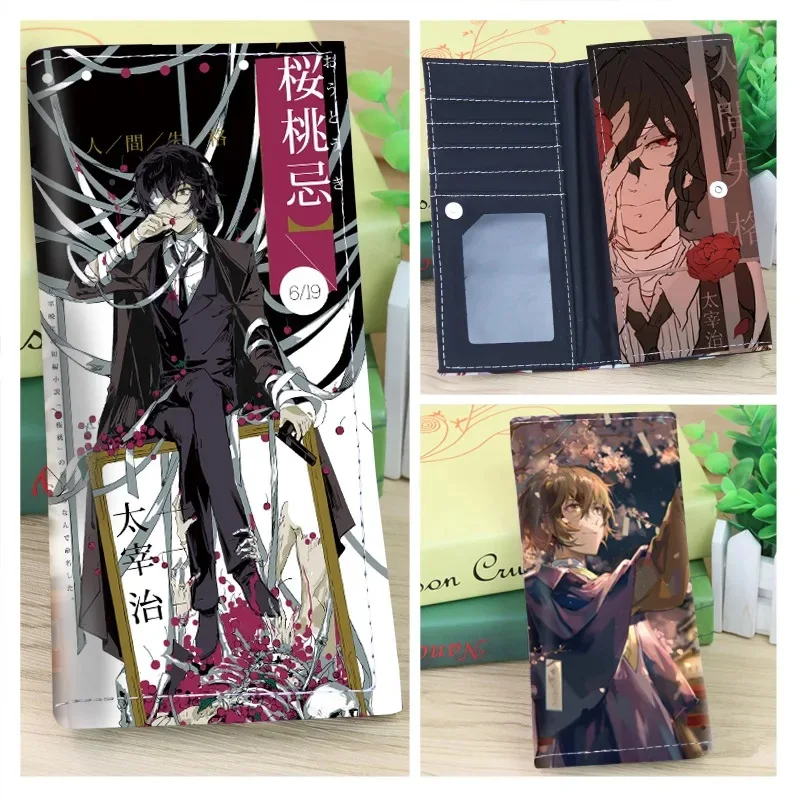 Anime Long PU Leather Wallet Dazai Osamu Card Holder Nakahara Chuuya Nakajima Atsushi Purse Folding Money Bag Birthday Xmas Gift