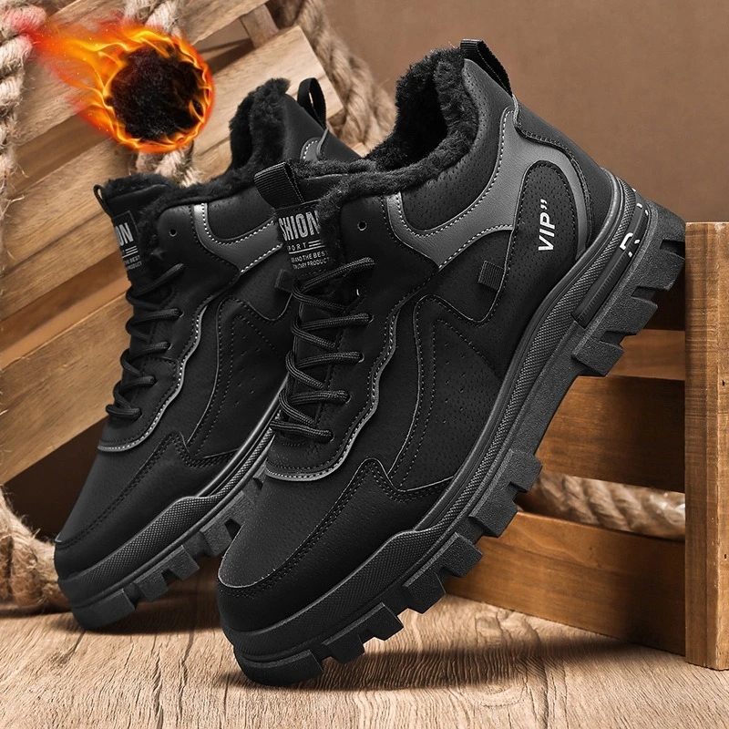 

Fashion Men's Cotton Shoes 2025 Winter New Lace Up Plush Warm Thicken Short Boots Outdoor Non Slip Comfortable Casual Snow Boots