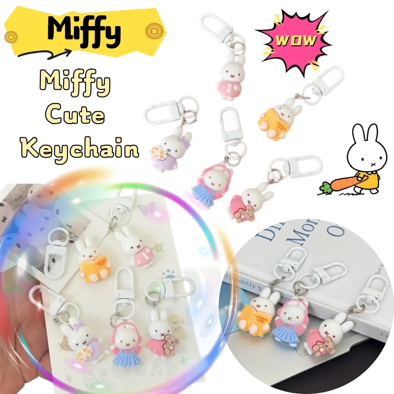 

5PCS Miffy Rabbit Cute Dressing Keychain Soft Cute Cartoon Student Bag Pendant Best Friend Gift Accessories