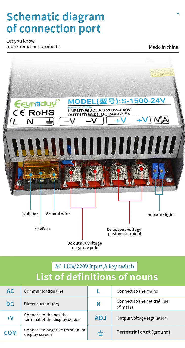 High-power switching power supply 1500W/1800W/2000W DC adjustable voltage 24V36V48V110V220V300V