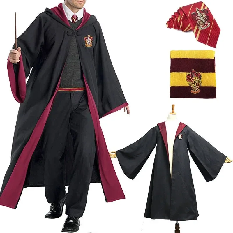 Conjunto de capa de bata mágica de Gryffindor: 《 Harry Potter》Disfraz de cosplay de Harris con corbata y bufanda - Traje mágico de juego de rol de Halloween