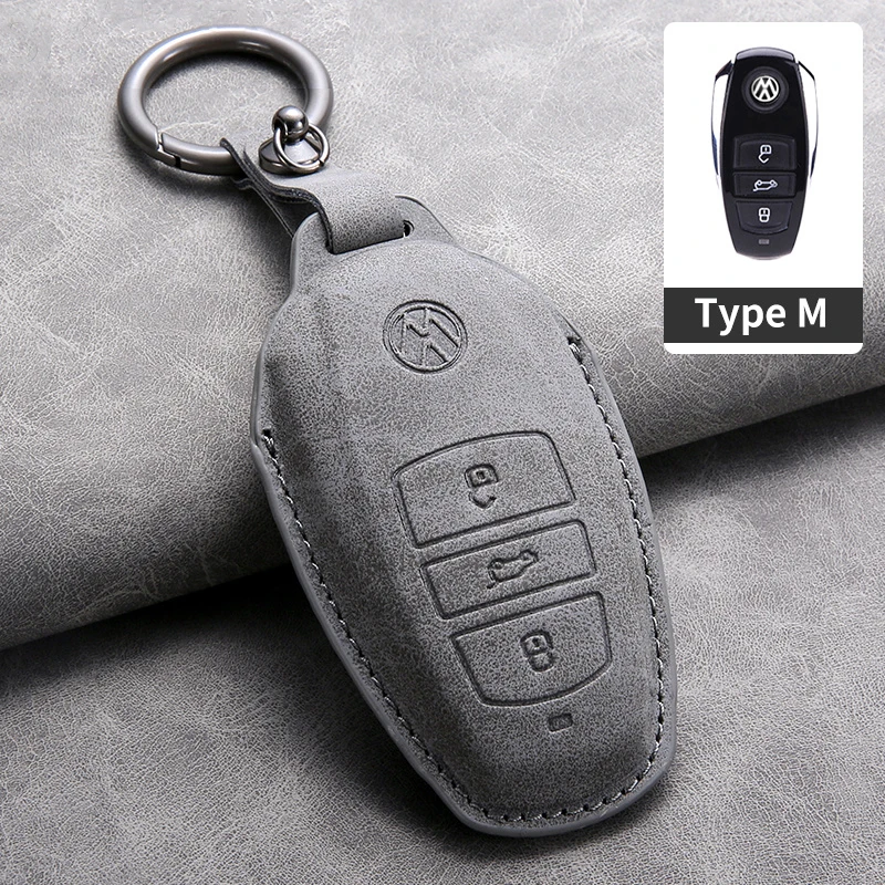 Suede Leather Car Key Case Shell Fob for VW Volkswagen Touareg 2011 2012 2013 2014 2015 2016 2017 2018 Auto Keychain Accessories