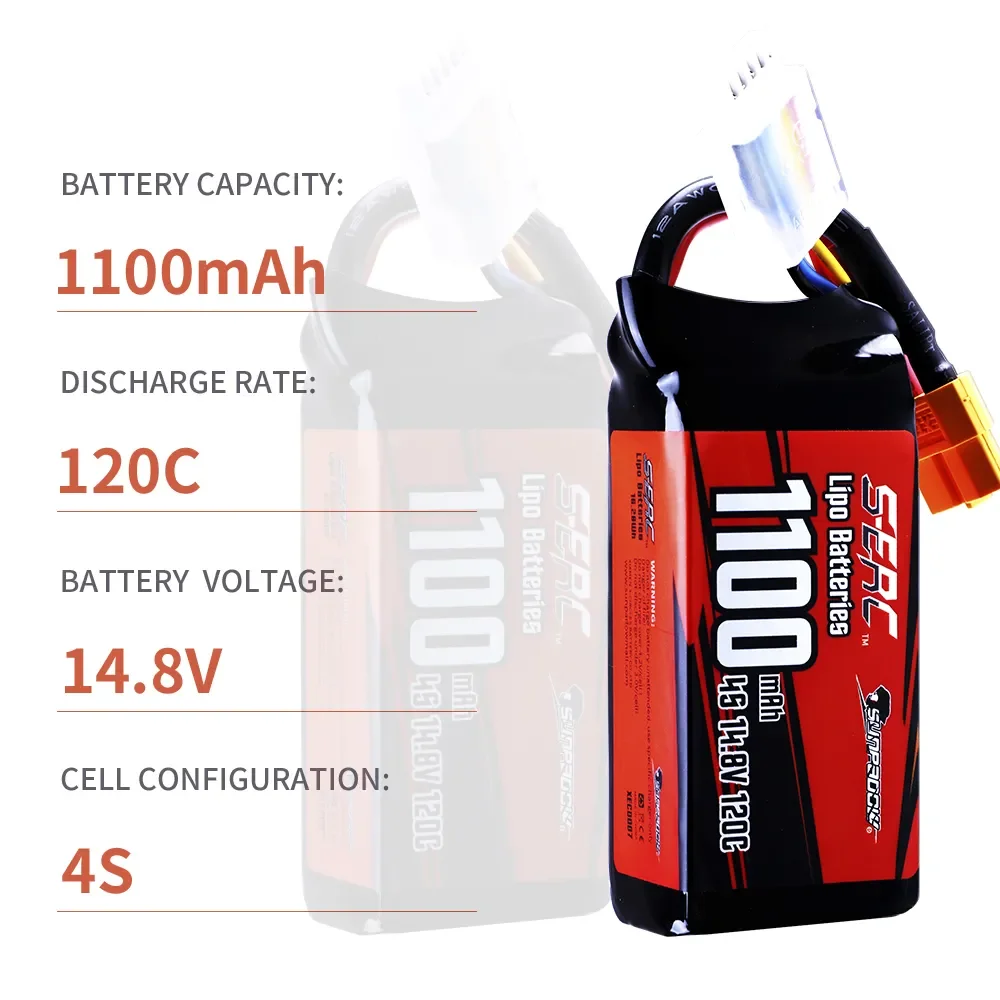 2packs  14.8V 4S Lipo Battery1100mAh 1300mAh 1500mAh 120C Soft Pack with XT60 Plug for RC FPV Quadcopter Drone Airplane