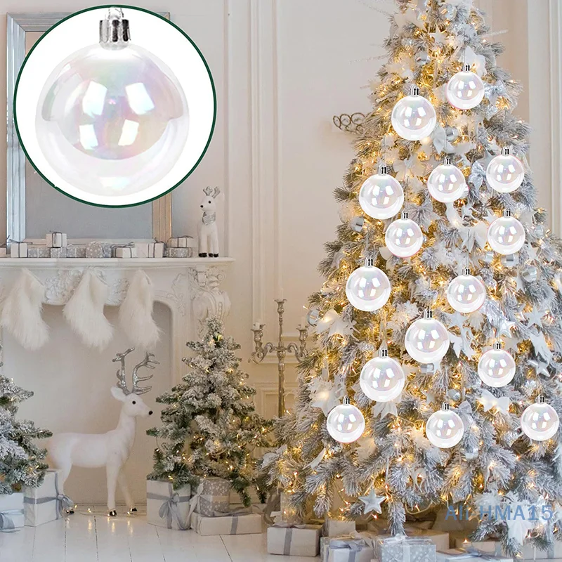 24Pcs 5CM Christmas Iridescent Ball Clear Shatterproof DIY Holiday Decoration Xmas Tree Hanging Ball Party Festival Gift