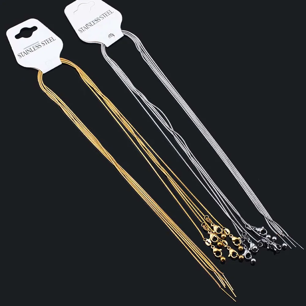 1pc Stainless Steel Round Snake Chain Lobster Clasp Adjustable Stick with Silicon Bead Necklace Part Fashion Jewelry Making