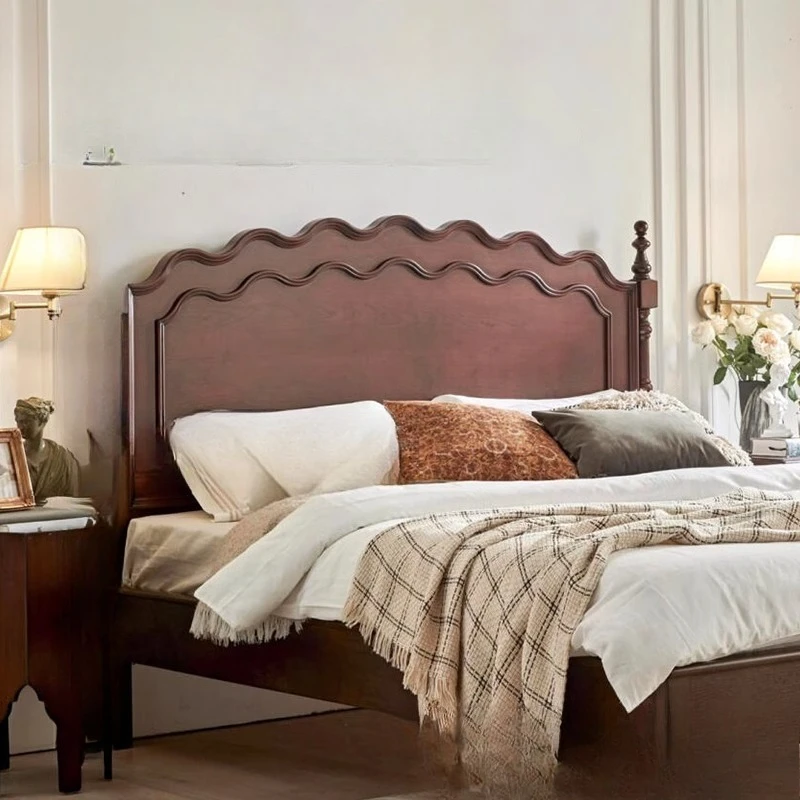 

Retro French solid wood bed 1.8 meters wedding bed black 1.5m double bed light luxury medium antique master bedroom