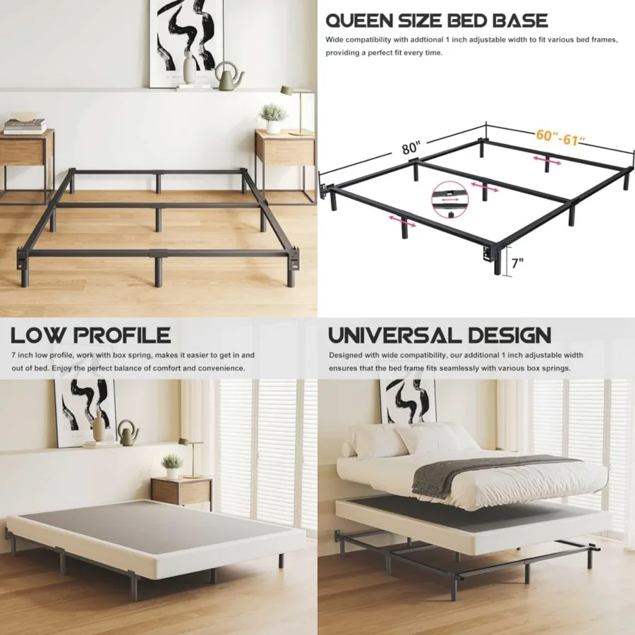 

7 Inch Metal Size, Compatible with Most Brand Or Mattress, 9-Leg Support Bed Base, Headboard Attachable, Noise-Free, Easy Assem