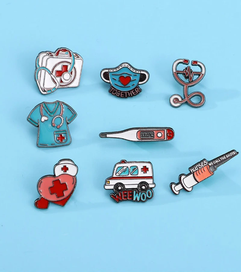 Medizinische Metall Brosche Nadelrohr Stethoskop Erste-Hilfe-Set Katze Krankenschwester Hund Arzt Tier Patient Medizinische Abzeichen Punk Pins Schmuck – Detail 9