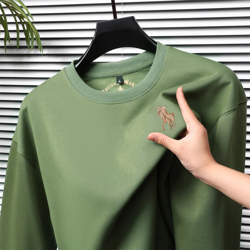 High end brand long sleeved round neck men's T-shirt autumn new fashion high-end customization pony embroidery top sports shirt