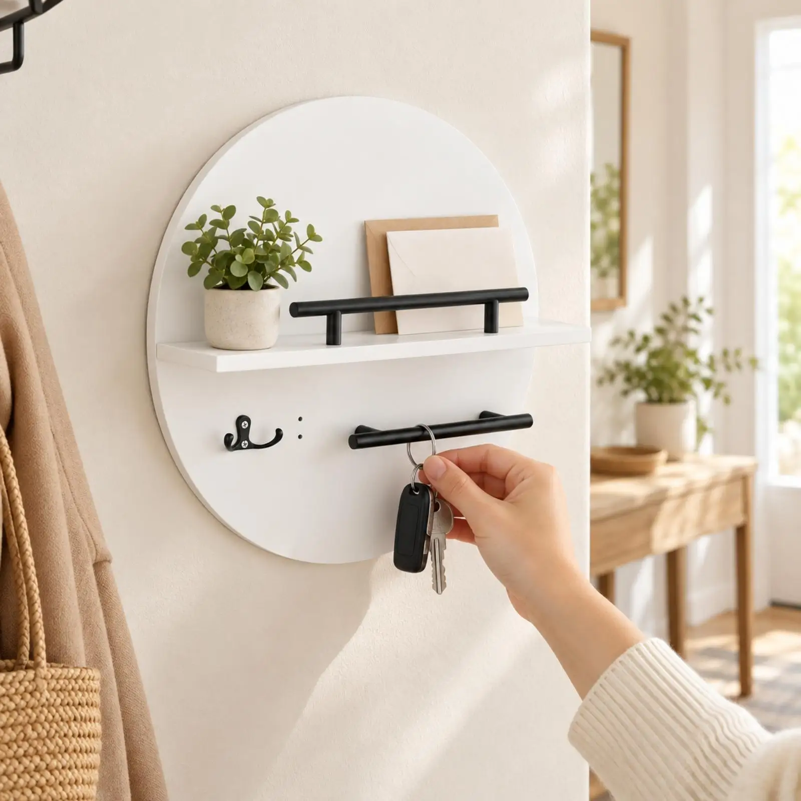 Compact Wall Organizer for Keys and Small Items PVC Key Rack with Shelf and Hanging Hardware for Entryway Hallway Mudroom Use