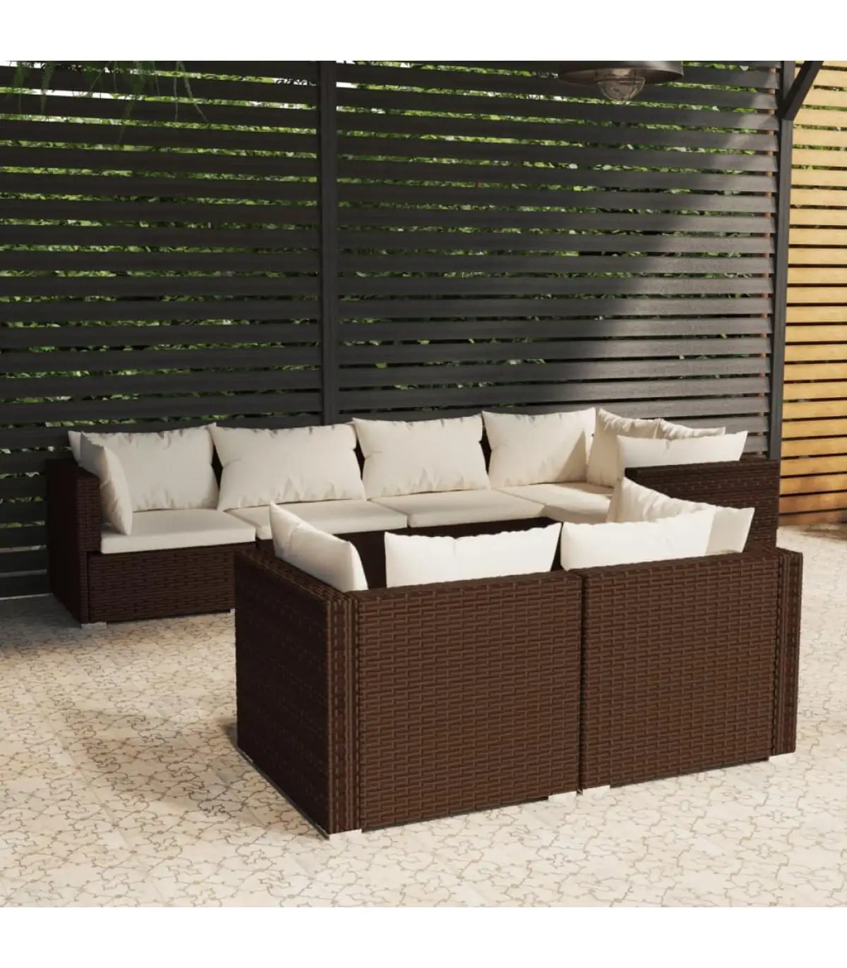 Garden sets Set garden furniture 7 pieces and cushions synthetic brown rattan