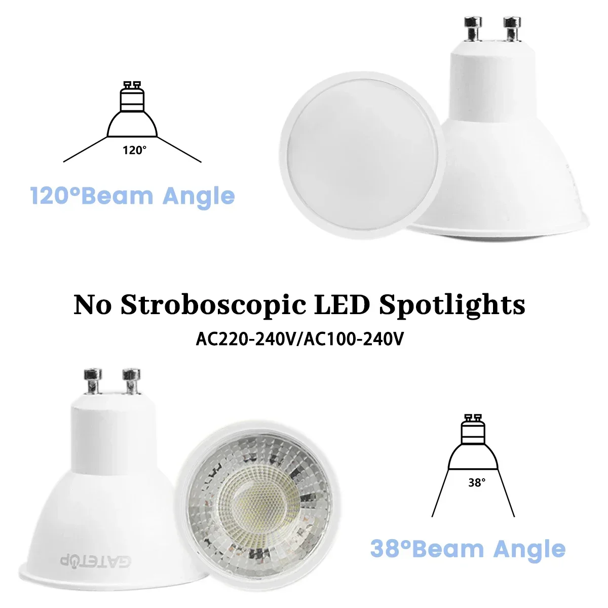 5PCS Hight Lumen LED Spotlight GU10 5W AC 220V 120V Warm White Light No Flicker Replaceable 40W Halogen Lamp for Home Derec
