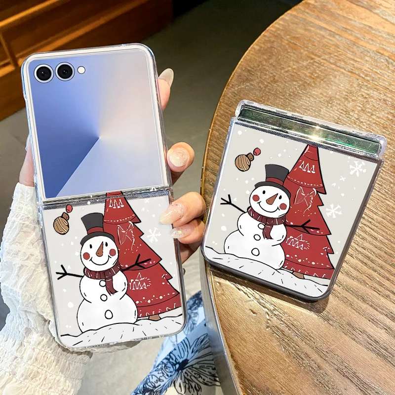 واضح الكرتون عيد الميلاد نمط قضية الهاتف لسامسونج غالاكسي Z Flip7 FE Flip7 Flip6 Flip5 Flip 7 6 5 4 3 5G الصلب غطاء قابل للطي #2