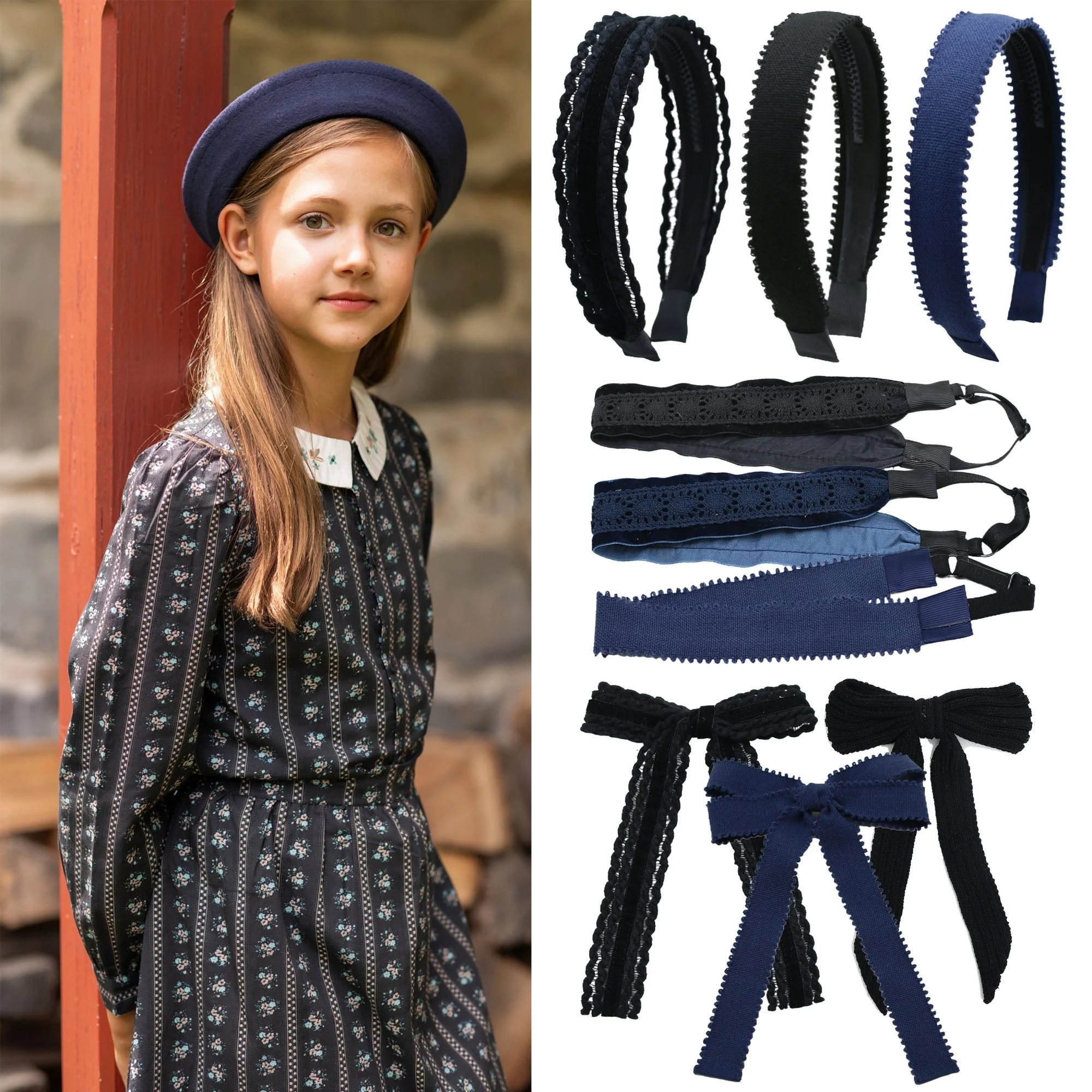 

AP New winter Black floral bow elegant headband fashion children hairband hair accessories baby clip OEM