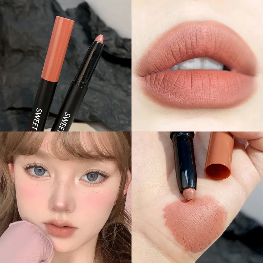 Waterproof Matte Lipstick Pencil Nude Brown Pink Contour Tint Lipstick Lasting Non-stick Cup Lip Liner Pen Lip Makeup Cosmetic