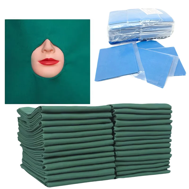 Dental Surgical Towel Dark Green Cotton Sterilizable Hole Drape Square Oral Surgery Dental Cloth
