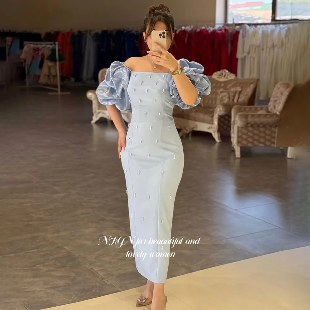 

NFYN Mermaid Evening Dresses Pearls Pop Sleeve Party Dresses for Women Formal Occasion Dress فساتين مناسبة رسمي