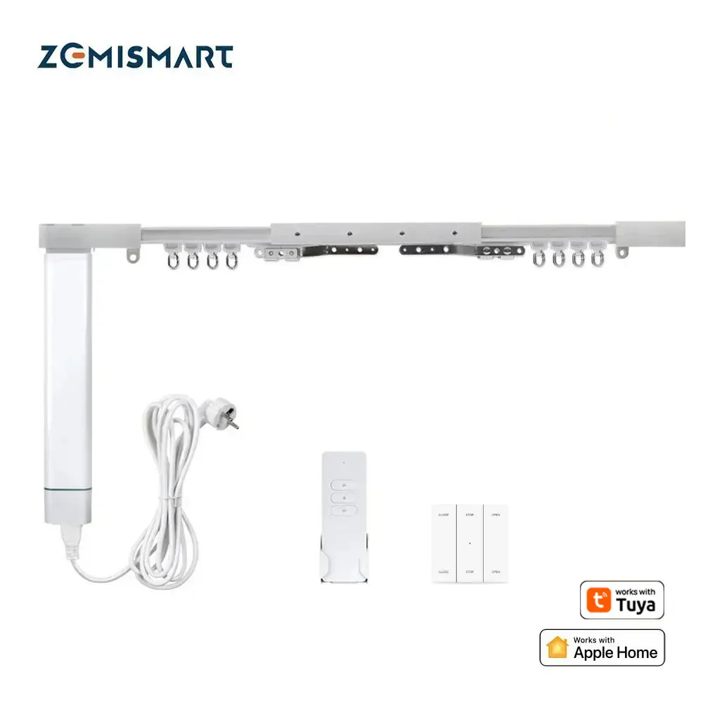 Zemismart Homekit WiFi Smart Electric Curtain Motor with Curtain Rail Track Wall Tuya Remote Control Alexa Google Home Control