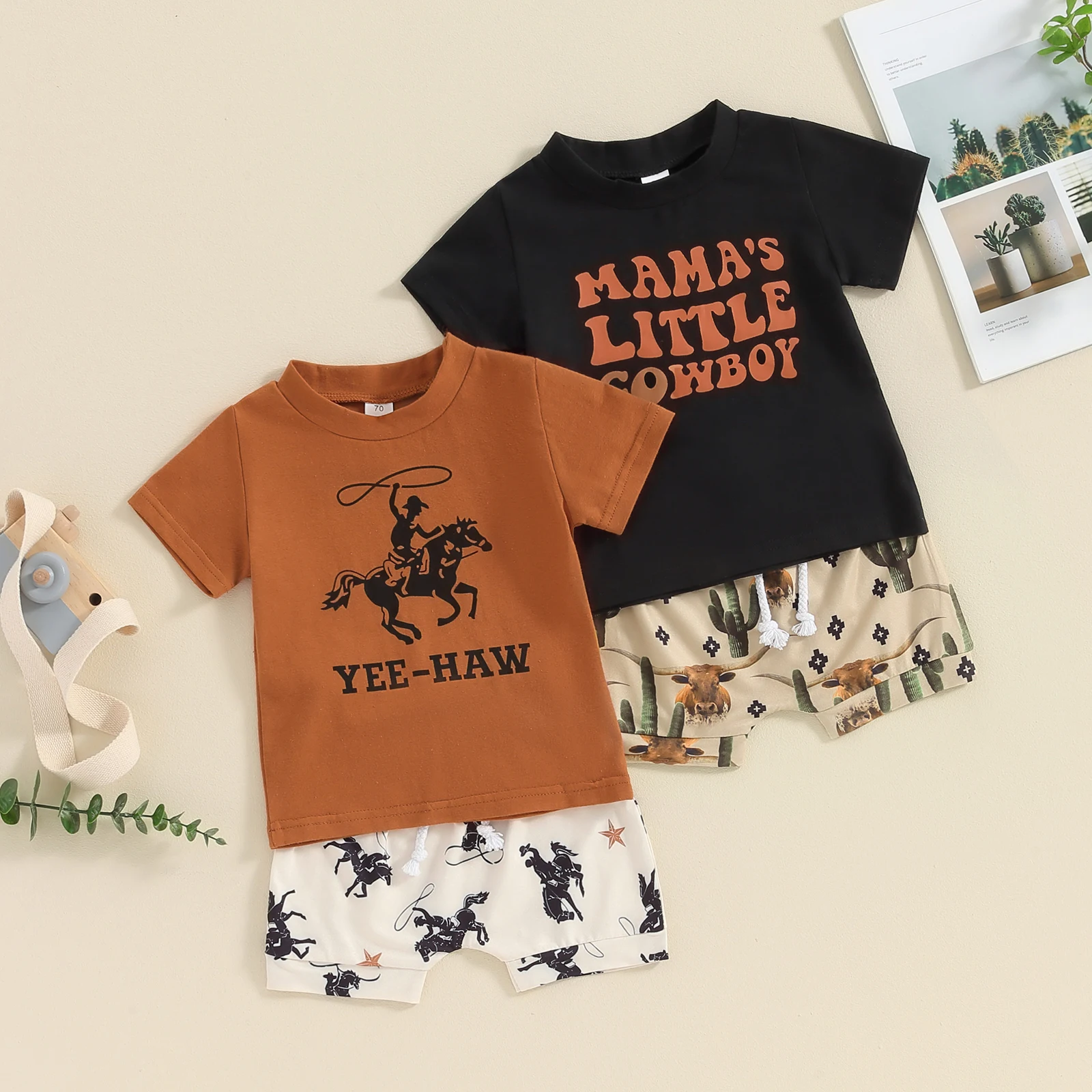 Baby Baby Boy Western Shorts Kleidung Set Kinder Brief druck Kurzarm T-Shirt Pferd Muster Shorts Kleinkind Kleidung Anzug