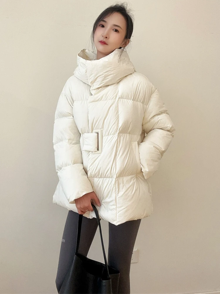 Piumino invernale con cappuccio di media lunghezza femminile spesso caldo capispalla impermeabile soprabito da donna piumino Parker in piuma d'anatra bianca