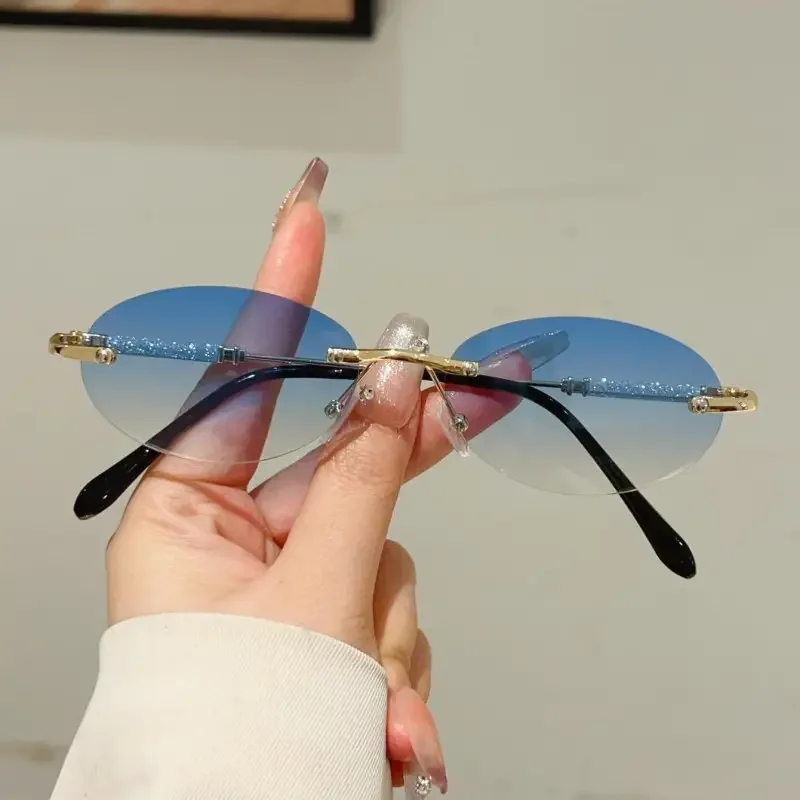 Rimless Oval Sunglasses 2025 Men New Fashion Gradient Outdoor Casual Shades Women Trendy Brand Design Decor Sun Glasses 20000029