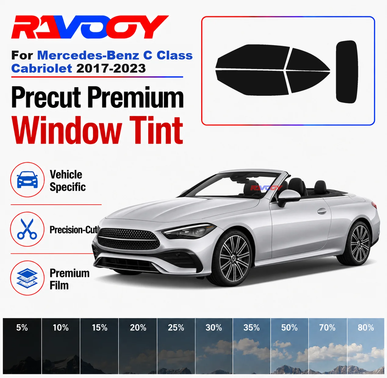 premium-precut-window-tint-kit-front-rear-windows-for-mercedes-benz-c-class-cabriolet-2017-2023-complete-set-nano-ceramic-film