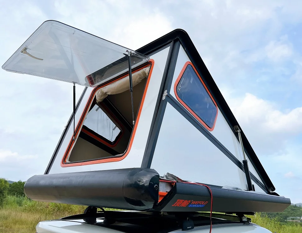 Outdoor Auto Folding Glamping Sun Shelter Shower Triangle Car Roof Top Rv Trailer Cabin Sleep Camping Tent Waterproof With Bed